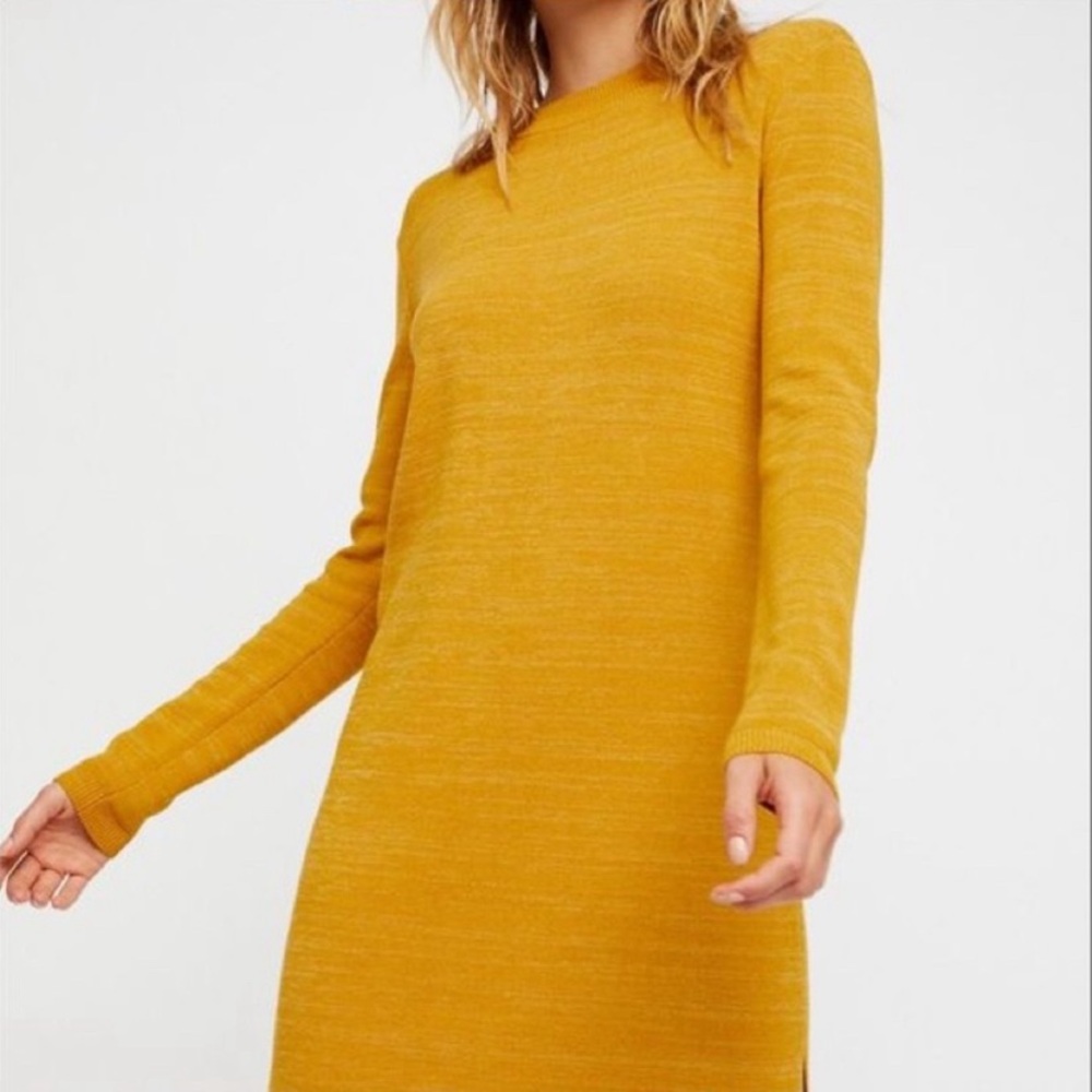 Free People Mustard Yellow Midi Sweater Dress